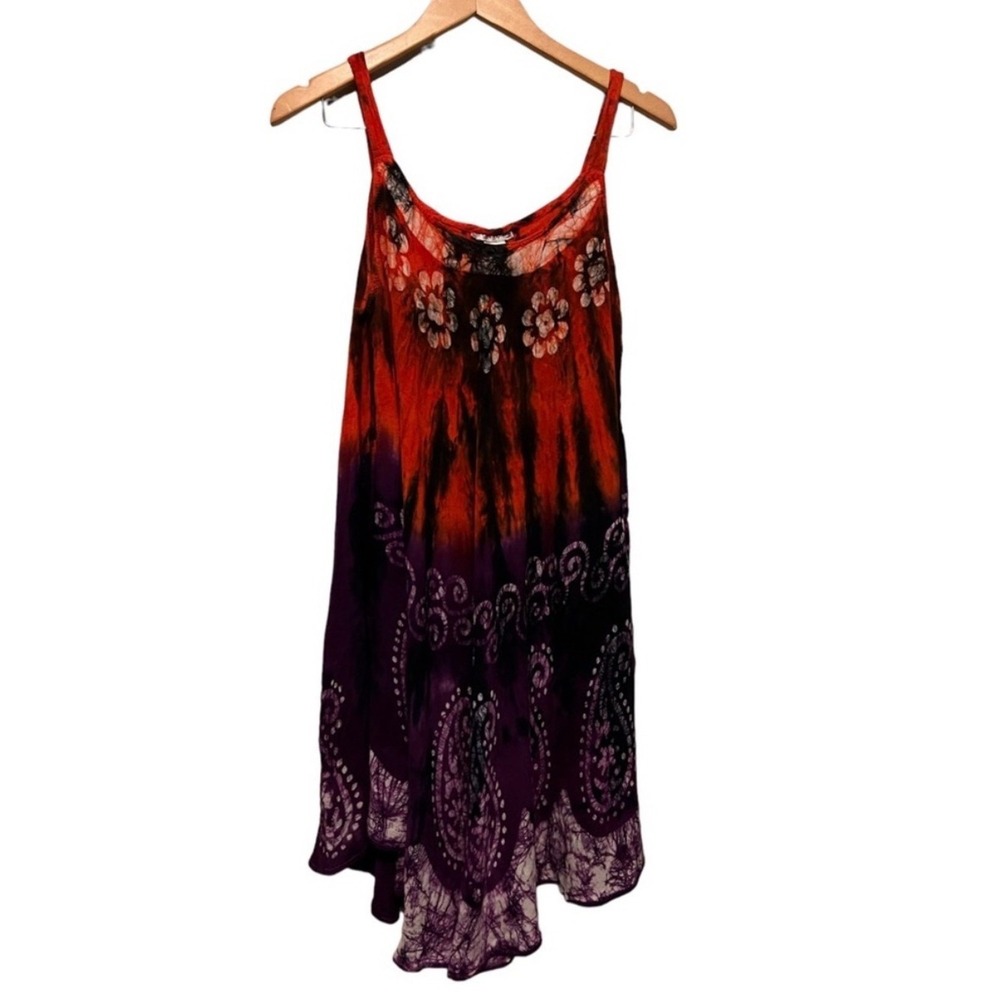 Cute options Boho Floral Tie-Dye Slip Dress Top Red & Purple free size